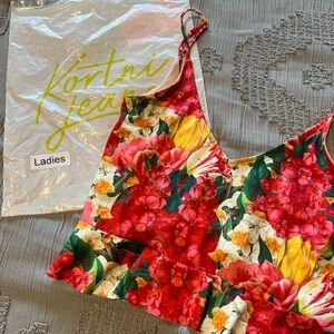 Kortni Jeane Red and Yellow Low Back Swim Top